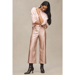 NWT Anthro Maeve The Colette SZ 27 Wide-Leg Pants Pink Metallic Faux-Leather